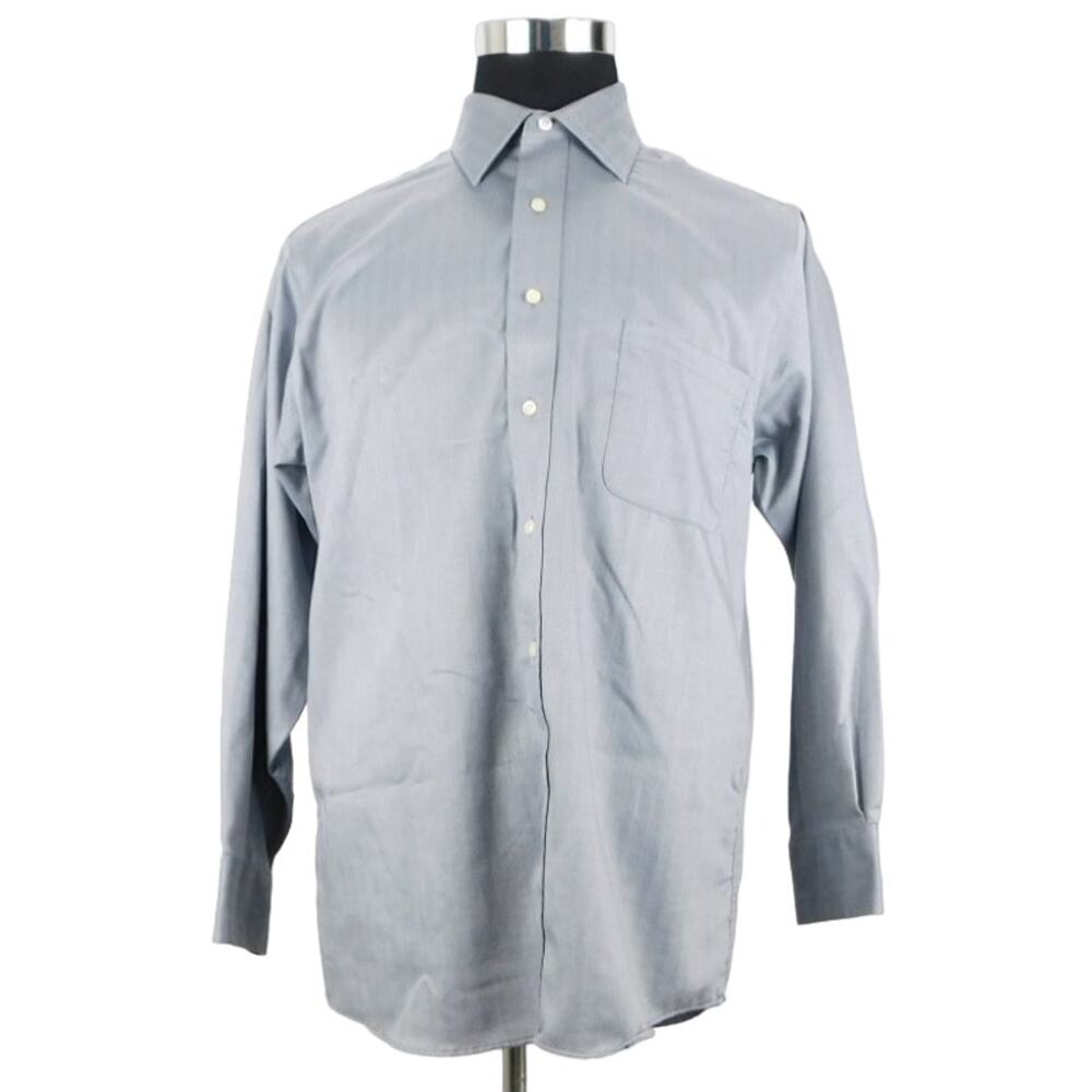 Chaps Gray Solid Cotton Long Sleeve Button-Up Mens 16-16.5 32/33 Large Shirt